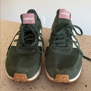 Adidas Green Suede & Mesh Sneakers with Pink Tongue Tab